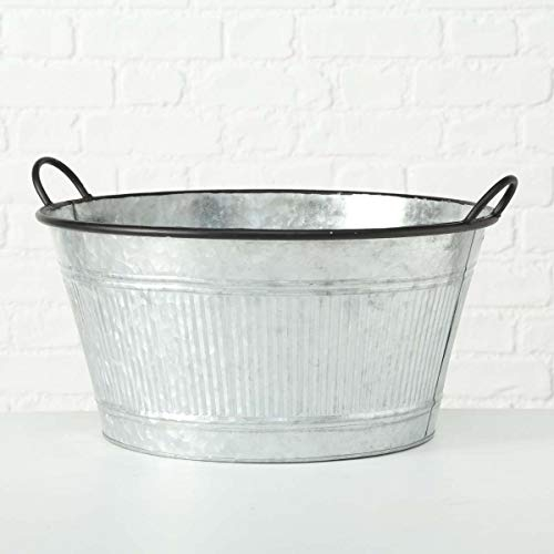 Deko Pflanztopf/Eimer Cottage mit Zwei Henkeln, aus Zink, gerillt, Maße (H x B x T): 17,5 x 32,5 x 32,5 cm, für stilvolle dekorative Bepflanzung auf Balkon/Terrasse im Vintage Look