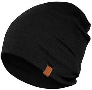 menique Merinowolle Beanie Damen, Laufmütze für Damen und Herren Thermo Funktionsmütze Unisex Doppelschicht Schlafmütze Atmungsaktive Kopfbedeckung für Laufen Skifahren Radfahren Schwarz