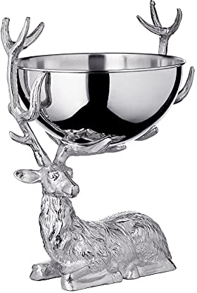 EDZARD Seau à champagne, seau à bouteilles, cave à vin Cerf sur support en bois de cerf, aluminium nickelé, hauteur 50 cm, largeur 32 cm