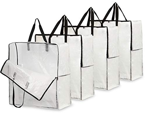DECO EXPRESS Bolsas Almacenaje Ropa Gran Capacidad, Pack de 4 Bolsas Para Guardar Ropa Juguetes Mantas, Bolsas Transparentes Para Mudanza Con Cremallera y Asas, Bolsas Lavadora Para Colada