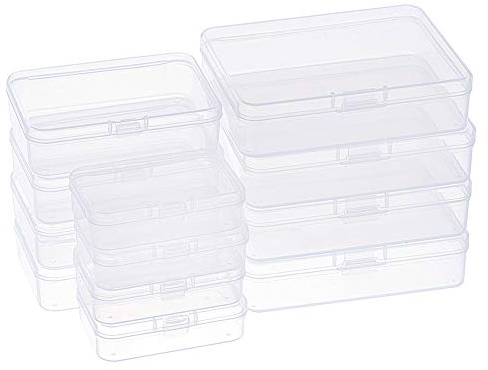 BENECREAT 12 Pack Rectangle Plastic Bead Storage Containers Box 3 Size Clear Plastic Box Case with Flip-Up Lids for Pills, Herbs, Tiny Bead, Jewelry Findings and Other Small Items