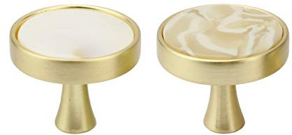 Natural Goods Berlin Möbelgriffe PERLE Gold gebürstet Design Möbelknöpfe Metall Möbelknauf Rund Türgriff für Schränke, Kommode, Sideboard, Küchenfront Schubladengriff Wandhaken (3, Perlmutt Weiß)