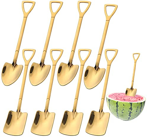 Gibsob 8 Stück Löffel Set, Löffel Spatenform, Kaffeelöffel, Rührlöffel Edelstahl, Zwei Verschiedene Schaufelformen, für Dessert, EIS, Heiße Schokolade, Heiße Getränke(Gold)