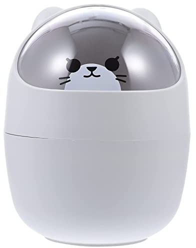 BESPORTBLE Desktop Mini Trash Bin Cute Mini Trash Can with Lid Countertop Garbage Storage Bucket Wastebasket Small Waste Bin for Desk Car Office Kitchen Grey