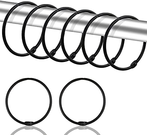 WADY 24 Stück Vorhangringe 50 mm Rundringe Vorhangklammern Duschvorhang Metallklammern für Vorhänge und Gardinenstangen Schwarz