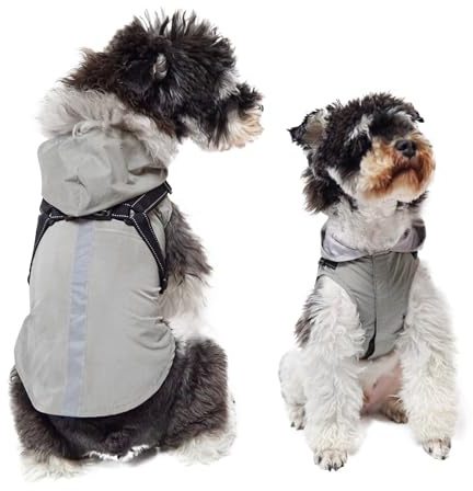 PETCUTE Hunde Regenmantel Regenjacke mit Geschirrl,Winddicht Wasserdichter Hundemantel mit Reflektierenden Streifen, Verstellbarer Hunde Regenjacke mit Kapuze für Kleine Mittelgroße und Große Hund