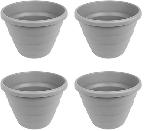 JMS we create smile [Set of 4] Large 40cm Round Planter, Grey Planter -Plastic Upcycled Garden Plant Pot -22 Litre With Beehive Design