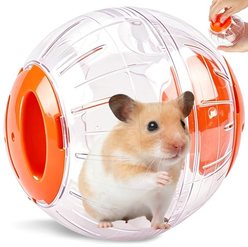 Hamsterkugel 12cm,Transparent Hamsterball mitTrageband,Belüftete Laufkugel | Übungsball Kunststoff für Rennmaus Zwerghamster Meerschweinchen Pet Jogging Spielen Kleintierkäfig Zubehör(Orange)