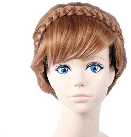 Braids Short Natural Brown Mix Blonde Anna Updo Synthetic Hair Cosplay Wig + Wig Cap