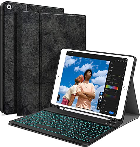 XIWMIX iPad 10.2 Keyboard Case 9th Generation(2021)/ 8th Gen(2020)/ 7th Gen(2019), Slim Smart Protective Case with Pencil Holder and Magnetic Wireless Detachable Backlight Bluetooth Keyboard, Black