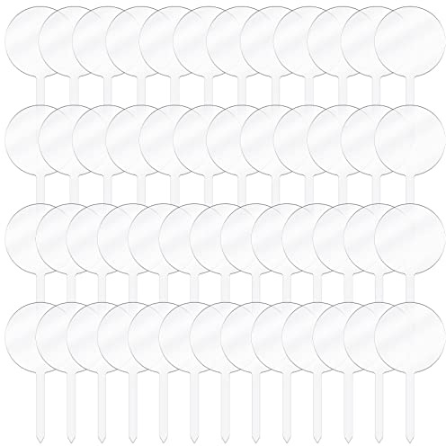 Roowest 50Pcs 2 Inch Round Clear Acrylic Blank Cupcake Toppers With Sticks