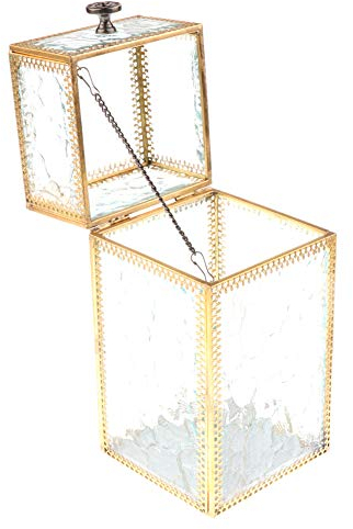 Caja de joyería de cristal de metal vintage maquillaje organizador pulsera pendiente caja de almacenamiento cosmética caja de almacenamiento organizador de maquillaje (color : oro)