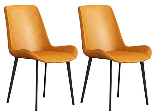 2 Esstühle mit schwarzen mentalen Beinen Bequeme Küchenstühle mit künstlichem Leder gepolsterter Sitz für Küche, Esszimmer