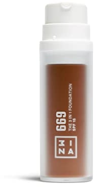 3INA MAKEUP - The 3 in 1 Foundation 669 - Dunkelbraun Foundation 3 in 1 mit Unterton Gelb - Grundierung Concealer & Foundation - Foundation mit SPF15 & Vitamin C - Vegan - Cruelty Free