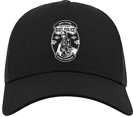 Riot Police Protect The People Halbmaschige Trucker-Cap-Baseballmütze aus Baumwolle Schwarz