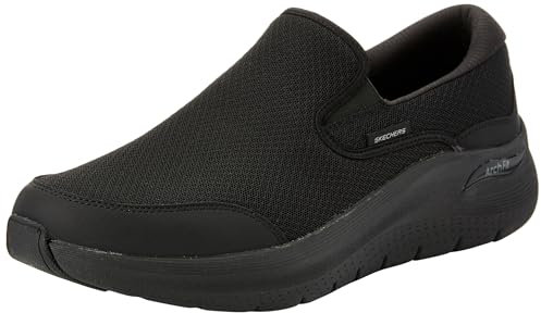 Skechers Arch Fit 2.0 Vallo, Sin Cordones Hombre, Piel de Malla Negra, 43 EU