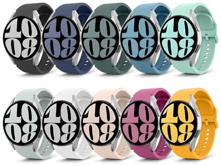 MoKo 10 Pack Correa Deportiva Compatible con Samsung Galaxy Watch 7 FE 6 5 4 40mm 44mm/Watch 4 6 Classic 42mm 46mm 43mm 47mm/5 Pro 45mm, 20mm Pulsera de Silicona Suave para Hombre Mujer, Multicolor B