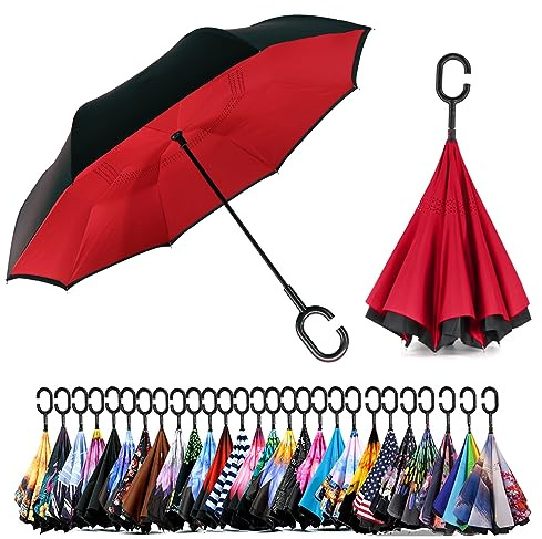Siepasa Spar.saa Spar. Saa Doppellagiger umgekehrter C-förmigem Griff, Anti-UV Wasserdicht Winddicht Gerader Regenschirm für Auto Regen Outdoor