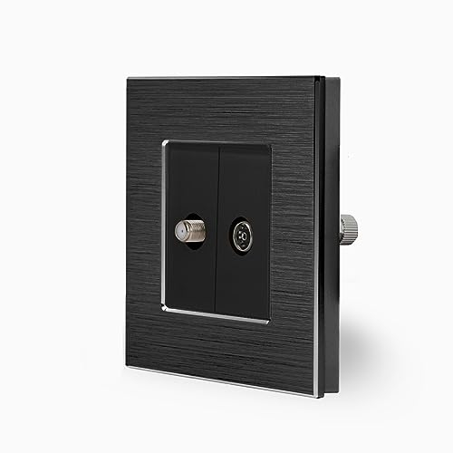 Luxus-Time doppelte SAT TV Dose im einfachen Design Aluminiumrahmen DE Unterputzdose Einbau Antennendose 2-Fach für Satellit und Fernseher Anschluss 2 Ausgänge Enddose in Schwarz LXBA1-LX-SAT-TV-12