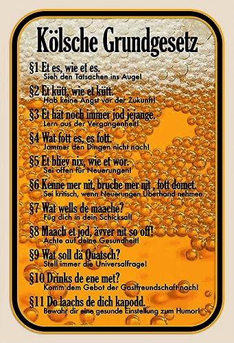 Blechschild 18x12 cm Kölsche Grundgesetz Et es wie et Wand Deko Bar Kneipe Sammler Geschenk