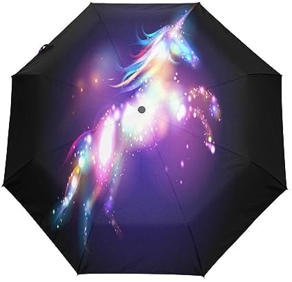 Süße Weltraumpferd Einhörner Regenschirm Taschenschirm Kinder Jungen Mädchen UV-Schutz Auf-Zu Automatik Umbrella Verstärkt Winddichte Zusammenklappbar