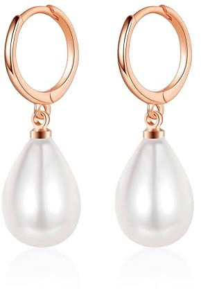 MASOP Perlenohrringe Rosegold Creolen Silber 925 Rose Vergoldet Ohrringe Perlen Tropfen für Damen Frauen Mädchen