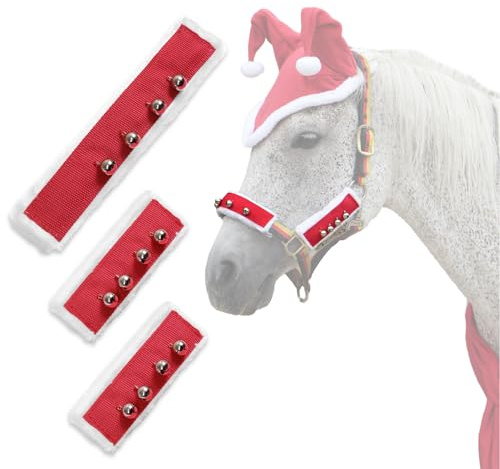 NRTFE Fleece Pferd Santa Halfter Zaumzeug Abdeckung mit Glöckchen für Weihnachtsparade