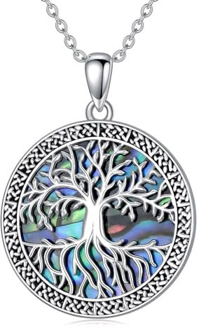 YAFEINI Tree of Life Necklace 925 Sterling Silver Abalone Celtic Knot Pendant Necklace Jewelry Gifts for Women