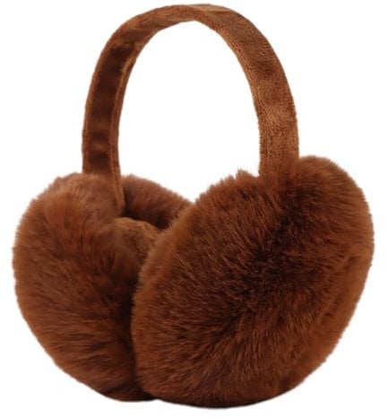 XIAOHAWANG Warm Winter EarMuffs for Women Fluffy Ear Warmer Foldable Outdoor Adult Ear Covers (Coffee)
