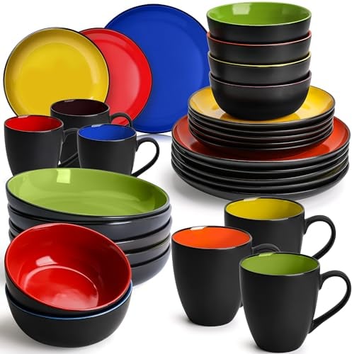 MIAMIO – 30-Piece, Service for 6 Dishware Set/Stoneware Dinnerware Set – Including Plates, Bowls and Mugs – Le Papillon Collection (Mixed)