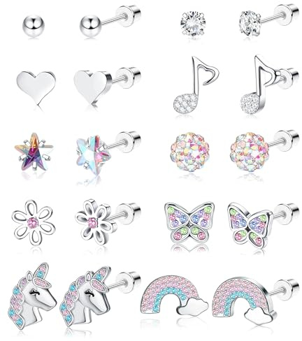 Finrezio 8-10 Paar Mädchen Ohrringe Hypoallergene Ohrringe Set für Damen Mädchen 316L Chirurgenstahl Kinder Ohrstecker Set Zirkone Herz-Blume Niedliches Ohrstecker Set