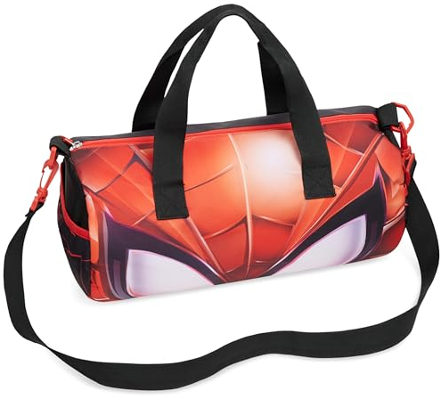 Disney Sporttasche Kinder, 40 x 20 x 20cm Fitness Tasche 2 Seitentaschen & Verstellbarer Gurt (Schwarz/Rot Spiderman)