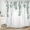 ASDCXZ Blumen Duschvorhang 180x200 cm, Frühling Einfachheit Blau Blumen Grün Blätter Weiß Bad Waschbar Duschvorhänge Polyester Textil Wasserdicht Badevorhang für Badewanne mit 12 Haken