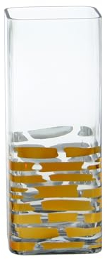 DRW Jarron Cuadrado Cristal Dorado y Transparente 30x12x12 cm