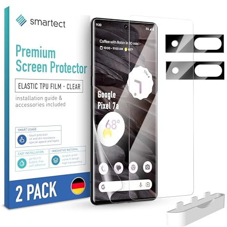 smartect TPU Schutzfolie [2 + 2 Stück] kompatibel mit Google Pixel 7a, DISPLAY + KAMERA, Bedeckt das ganze Display, Bildschirmschutz Blasenfrei, Displayschutzfolie Anti Fingerabdruck