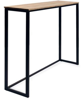 BOX FURNITURE Mesa Alta 118x30x110cm iCub Eco Line Negra en Madera Maciza de Pino Acabado Envejecido Estilo Industrial