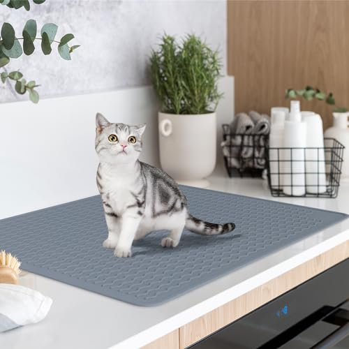Silicone Stove Top Cover, Grey Glass Top Stove Cover Protector for Electric Stove, 28x20 Extra Large Stovetop Mat and Dish Drying Mat, RV Cooktop Protector Mat for Counter