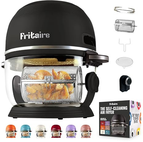 Fritaire Non-Toxic Air Fryer - 5 Quarter Glass Fryer with 360° Visibility, Self-Cleaning, 400F Vortex Air Fryer for Even Cooking, Teflon Free, 6-in-1 Functions, Rotisserie,