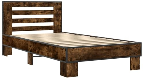 vidaXL Bettgestell Räuchereiche 100x200 cm Holzwerkstoff und Metall
