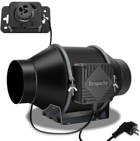 Brogachy 100mm Regelbar Rohrventilator 365m³/h, Abluftventilator 3000 RPM,mit Dreiphasiger EC-Motor, für Heizung, Kühlung,Booster, Wachstumszelte, Hydrokulturen, Heimgebrauch, Belüftung.