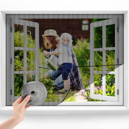 TNOMSNO Mosquitera Ventana, 150 x 200 cm Mosquitera para Ventana Ajustables Mosquiterad, Mosquitera con Cinta Adhesiva Recortable, Pantalla de Apagado para La Protección Contra Mosquitos y Moscas