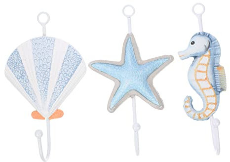 CRILSTYLEO 3pezzi Ganci Da Parete Nautici Stile Mediterraneo Da Ganci Decorativi Per Asciugamani Da Bagno Cappotti E Accessori Stelle Conchiglie Cavallucci Marini