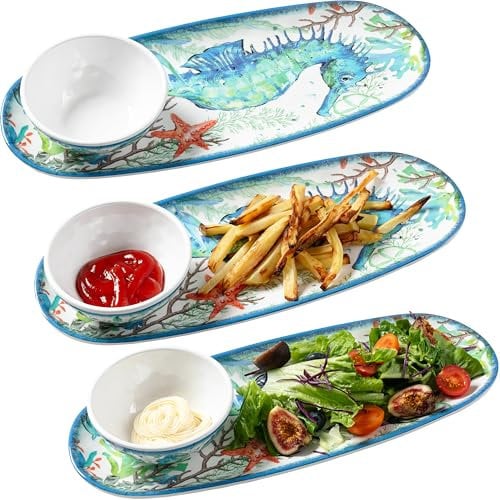 LEHAHA 2 Piece Chip and Dip Serving Set, Unbreakable Melamine Dipping Bowls and Platters Set of 3, Serving Dishes for Entertaining, Small Serving Bowls for Side Dishes, Salsa, Appetizers, Condiments
