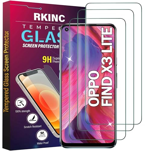 RKINC Protector pantalla [3 Piezas] para Oppo Find X3 Lite, Cristal templado película de vidrio, 9H 0.33 mm [Anti-rasguño][Anti-rotura][Sin burbujas][Garantía de por vida]