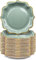 Pack de 100 Assiettes en Papier Vert Sauge, Assiettes en Papier Jetables de 23cm avec Feuille d'Or, Assiettes en Papier Robustes pour Fête, Assiettes Décoratives pour Anniversaire Baby Shower Mariage