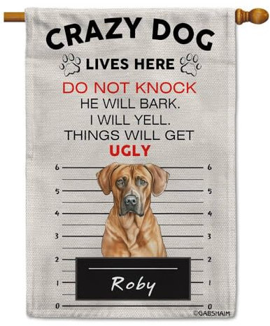 GABSHAIM Personalisierbares Warnschild mit verrücktem Hund, lustiges Rhodesian Ridgeback, Willkommensbanner für Bauernhaus, Hof, Outdoor-Dekorationen, 71,1 x 101,6 cm, doppelseitig