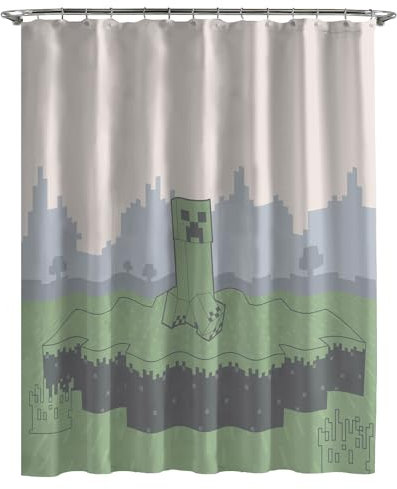 Jay Franco Rideau de Douche Minecraft Creeper 178 x 182 cm - Décoration de Salle de Bains à Motif Jeu vidéo en Tissu