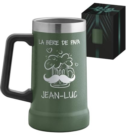 Maverton Mug Isotherme Noir 700 ml - Verre à Bière en Acier Inoxydable avec gravure - Boisson Chaude 6h/Froide 10h - Cadeau Personnalisé pour papa - cadeau fete des peres