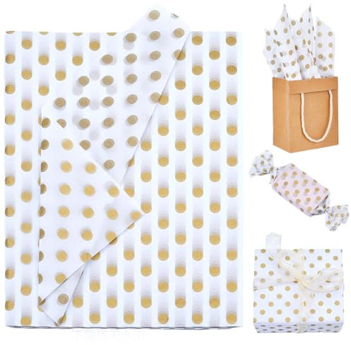 GORGECRAFT 100 Stück Seidenpapier Mit Großen Punkten Aus Goldfolie Geschenkpapier Mit Punkten Metallisches Seidenpapier Geschenktüten Mit Punkten DIY Kunsthandwerkspapier Für Geburtstag Hochzeit Gesch