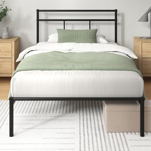 Zinus Elias Lit Simple 80 x 190 cm - Lit 80 x 190 - Base en métal Durable avec tête - Hauteur 30 cm - Sommier à Lattes en métal Inclus - Espace de Rangement sous-jacent - Design Moderne - Noir